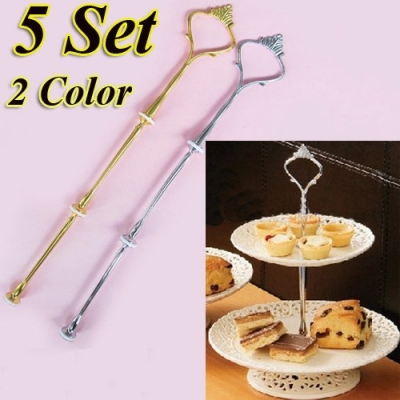 5 Set 3 Tier Cake Plate Stand Handle Fitting Silver Gold Wedding Party Crown Rod[99394-99395]